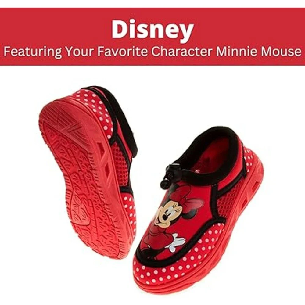 Disney Baby Girls 7-8 Toddler Red Minnie Mouse Water Sandal Bungee Closure Shoes